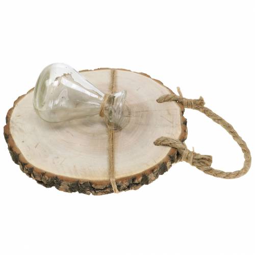 Floristik24 Wooden disc with glass vase for hanging Ø22cm