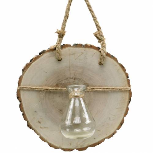 Floristik24 Wooden disc with glass vase for hanging Ø22cm
