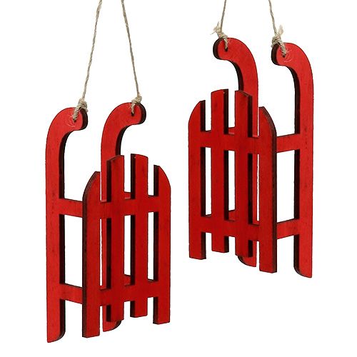 Floristik24 Wooden sledge for hanging red 15cm 6pcs