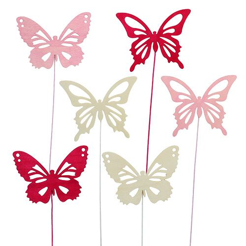 Floristik24 Wooden butterfly with wire pink ass. 8cm 18pcs