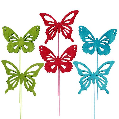 Floristik24 Wooden butterfly with wire colorful assorted 8cmx6cm L28cm 18 pcs