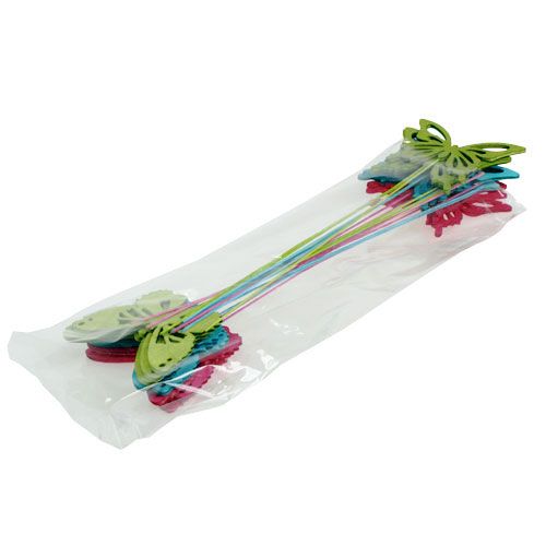 Floristik24 Wooden butterfly with wire colorful assorted 8cmx6cm L28cm 18 pcs