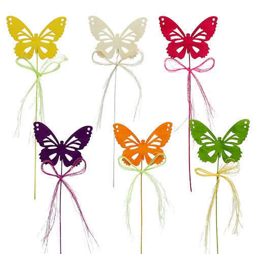 Floristik24 Wooden butterflies on a wire, assorted colors 8cm 24pcs