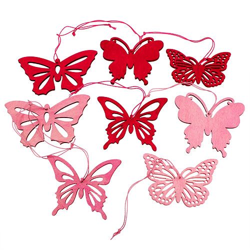 Product Wooden butterflies to hang pink 8cm - 10cm 24pcs