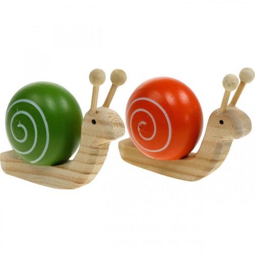 Floristik24 Wooden snails for decorating, spring, garden snail green-orange, table decoration 6pcs
