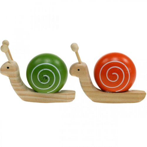 Floristik24 Wooden snails for decorating, spring, garden snail green-orange, table decoration 6pcs