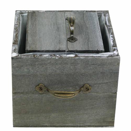 Product Planter wooden drawer washed gray 15×15cm/12×12cm set of 2