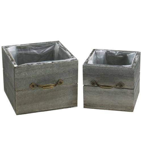 Product Planter wooden drawer washed gray 15×15cm/12×12cm set of 2