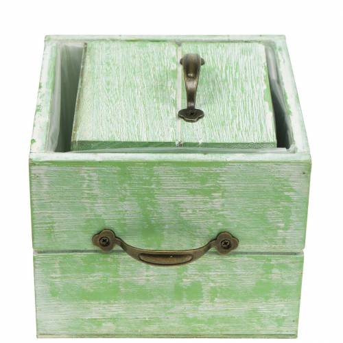 Product Planter wooden drawer light green 15x15/12x12cm set of 2