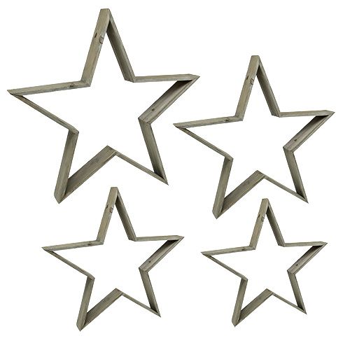 Wooden Star Set of 4 Standing Grey 29cm - 61cm