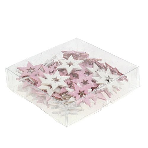 Floristik24 Wooden star 3.5cm pink/white with glitter 72 pcs