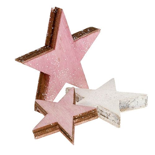 Floristik24 Wooden star 3-5cm pink/white with glitter 24 pcs