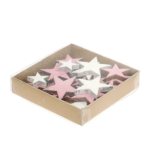 Floristik24 Wooden star 3-5cm pink / white with glitter 24pcs