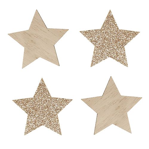 Floristik24 Wooden star scattered decoration nature with mica 72 pieces