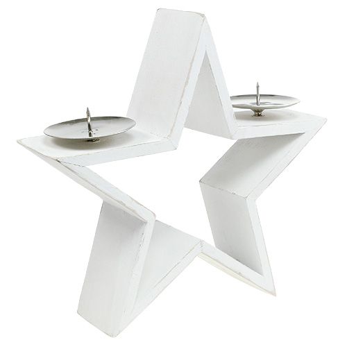 Floristik24 Wooden star with 2x white candlesticks