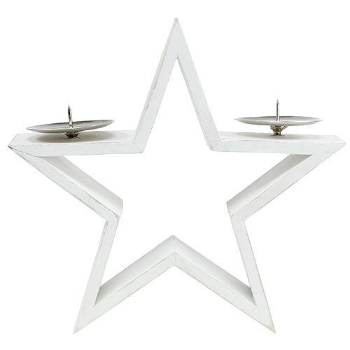 Floristik24 Wooden star with 2x white candlesticks