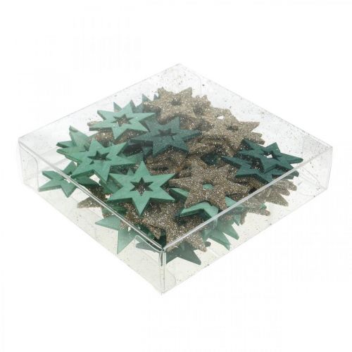 Product Scatter decoration wooden star green, glitter poinsettia mix 4cm 72 pcs