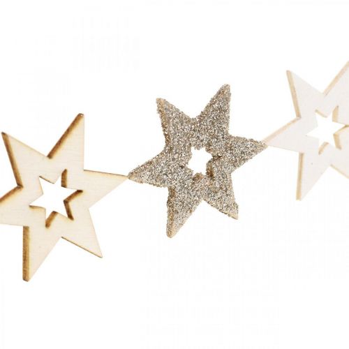Floristik24 Scatter decoration wooden star natural, glitter, white 4 cm assorted 72 pcs