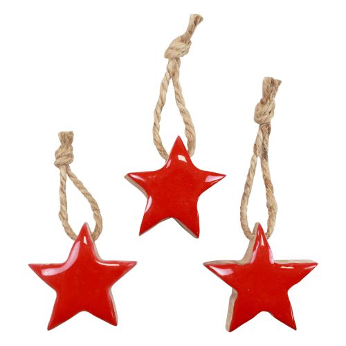 Product Wooden star Christmas tree decorations red, natural decorative stars 5cm 24pcs