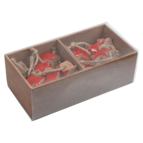 Floristik24 Wooden star Christmas tree decoration red, natural decorative stars 5 cm 24 pcs