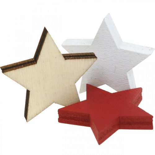 Product Scatter decoration wooden stars natural, red, white 3cm mix 72 pcs