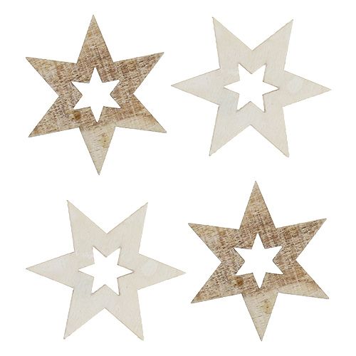 Floristik24 Wooden stars 4cm natural / white 72pcs