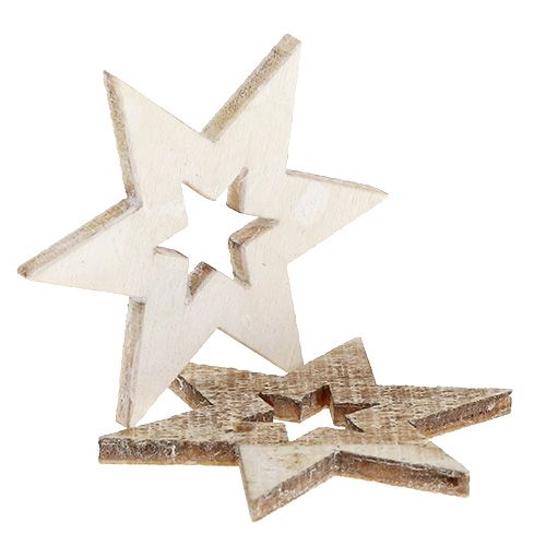 Floristik24 Wooden stars 4cm natural/white 72 pcs