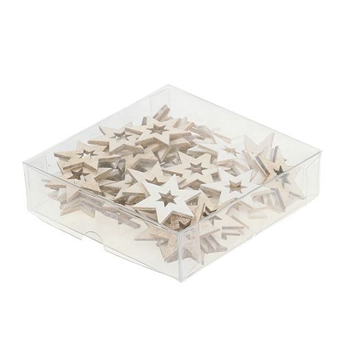 Floristik24 Wooden stars 4cm natural/white 72 pcs