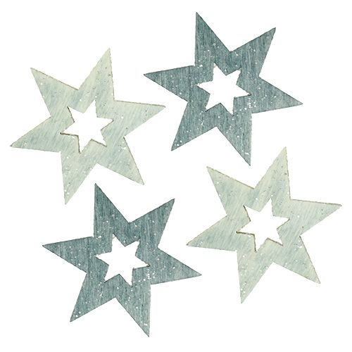 Product Wooden stars 4cm gray with glitter 72pcs