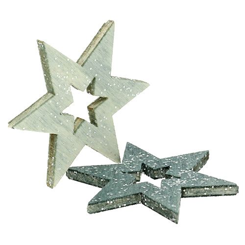 Floristik24 Wooden stars 4cm grey with glitter 72 pcs