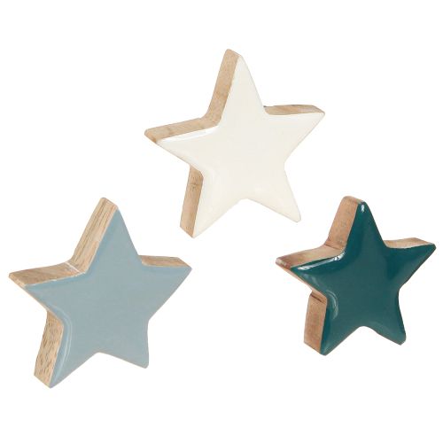 Floristik24 Wooden stars table decoration stars white blue turquoise 5cm 12 pieces