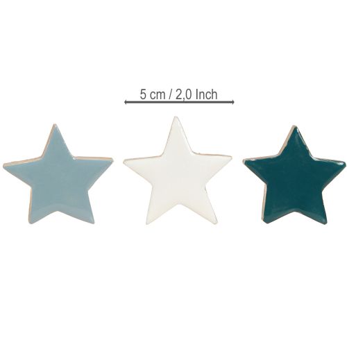 Product Wooden stars table decoration stars white blue turquoise 5cm 12 pieces