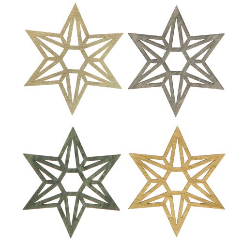 Product Wooden stars Christmas decoration wooden decoration stars green 8 cm 16 pcs