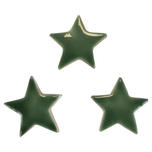 Wooden stars Christmas decoration scatter decoration green gloss Ø5cm 8 pcs