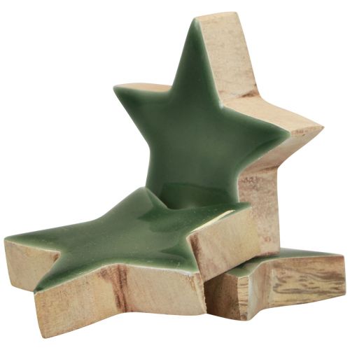 Floristik24 Wooden stars Christmas decoration scatter decoration green gloss Ø5cm 8 pcs