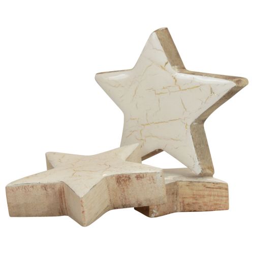 Product Wooden stars decoration stars white gold craquelé wood Ø5cm 8 pcs