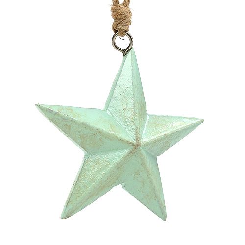 Product Wooden stars to hang light green 7.5cm 4pcs