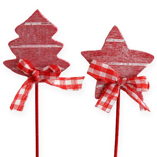 Wooden sticks star, fir red 12pcs
