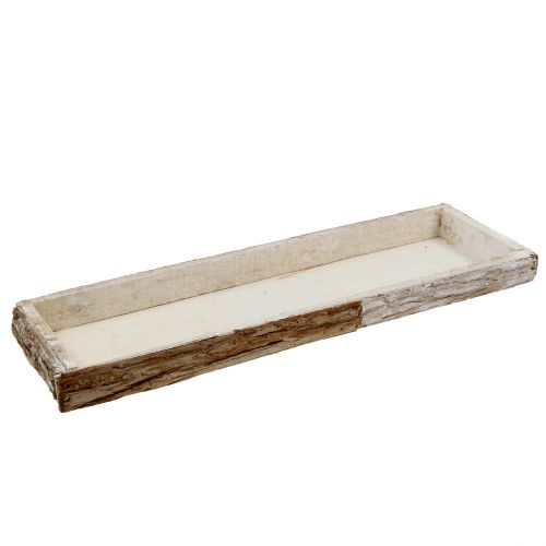 Floristik24 Wooden tray with natural bark, washed white, 59cm x 20cm