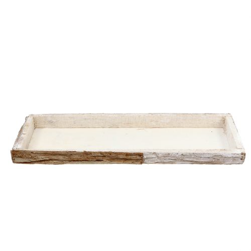 Product Wooden Tray with Bark Natural Whitewashed 59×20cm 2pcs