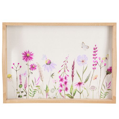 Product Wooden tray Flowers and butterflies Rectangular 35×25cm
