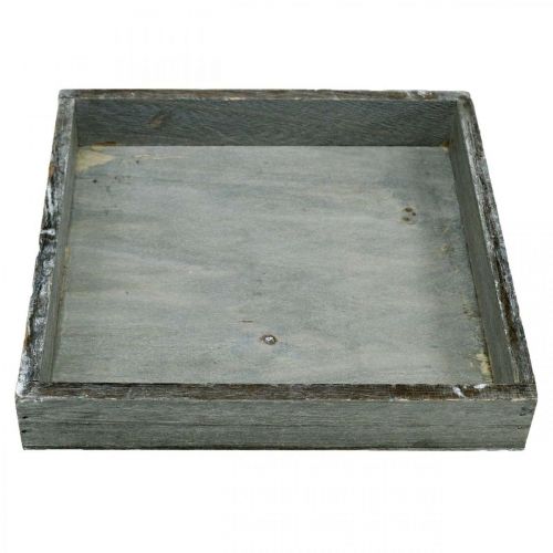 Product Tray wood square gray, white washed decorative tray 19×19cm 2pcs