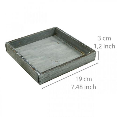 Product Tray wood square gray, white washed decorative tray 19×19cm 2pcs