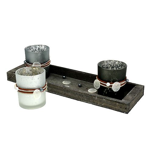 Floristik24 Wooden tray with 3 tealight glasses gray, silver