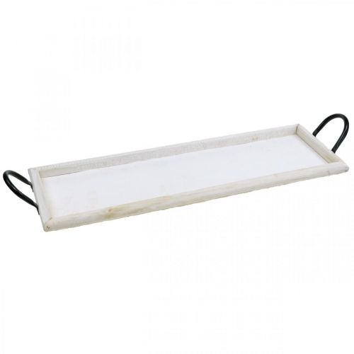 Tray for decorating, plant tray with handles, wooden candle tray white washed L50cm