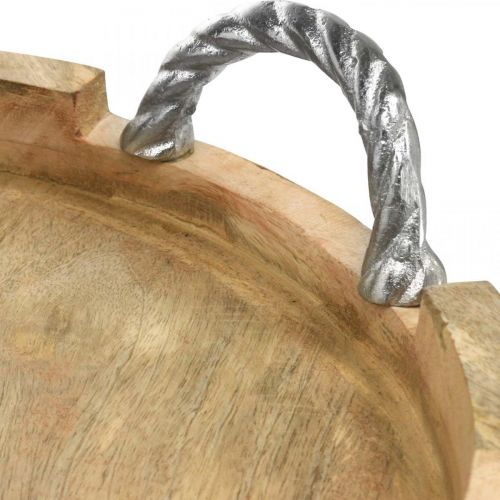 Floristik24 Wooden tray with handles, table decoration round real wood, metal natural, silver Ø40.5cm