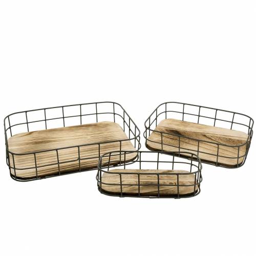 Floristik24 Wooden tray with metal edge 45cm 35×25/29×19/42×14cm set of 3