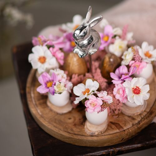 Floristik24 Wooden tray natural rabbit decorative metal silver Ø27.5cm H21cm