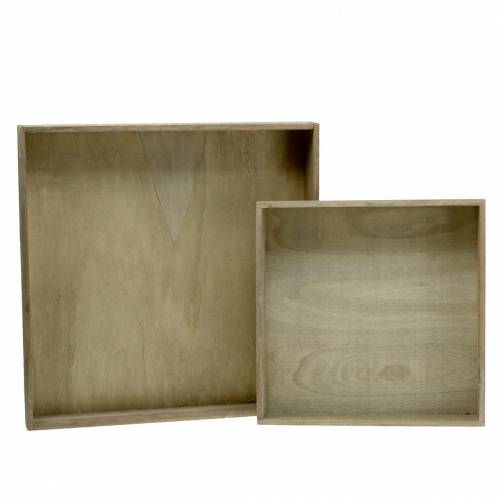Wooden tray nature set of 2 square 40x40/30x30cm
