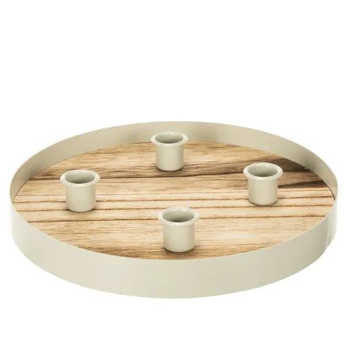 Candle holder for four taper candles, round wooden tray, 25cm